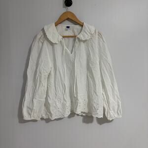 Y2K Old Navy Womens Large White 100% Cotton Blouse Lace Smock Boho Top